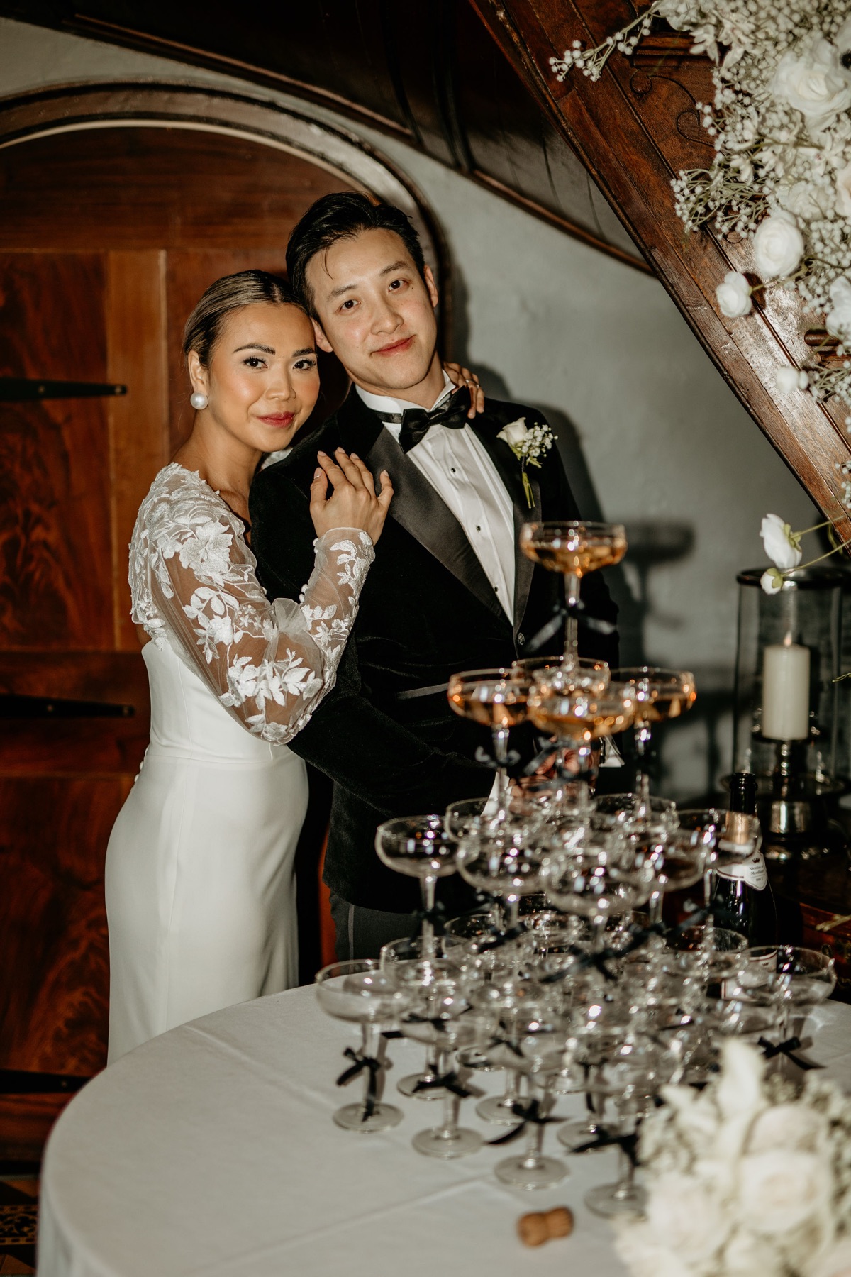 A couple at the champagne tower