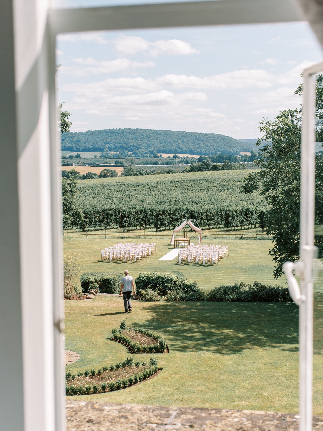 The garden, the orchard and the cedar in the distance
