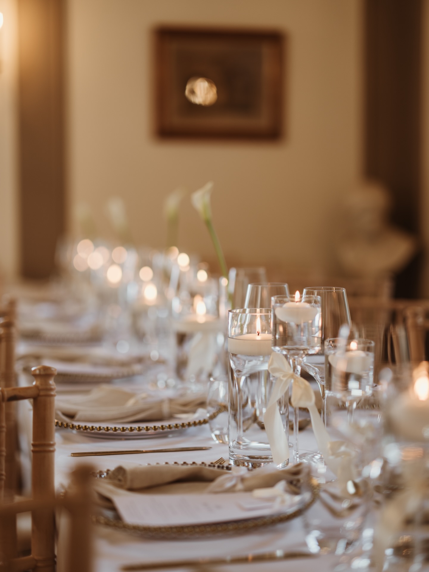 A candle-lit tablescape at Glewstone Court